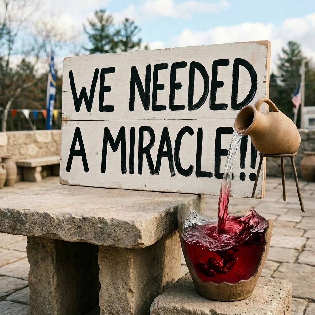 Older woman holding a sign that says 'WE NEEDED A MIRACLE!!' during a crowd event