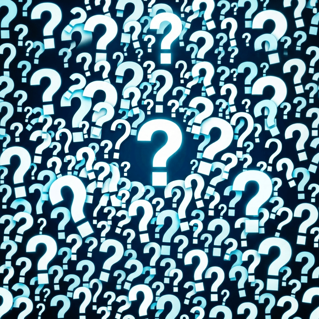 Computer monitor showing multiple illuminated question marks on screen