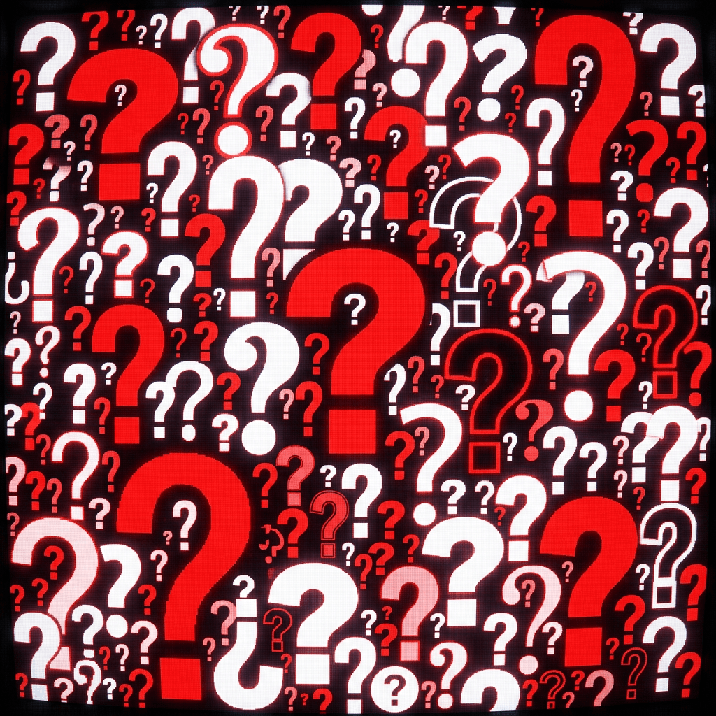 Screen filled with red and white question marks