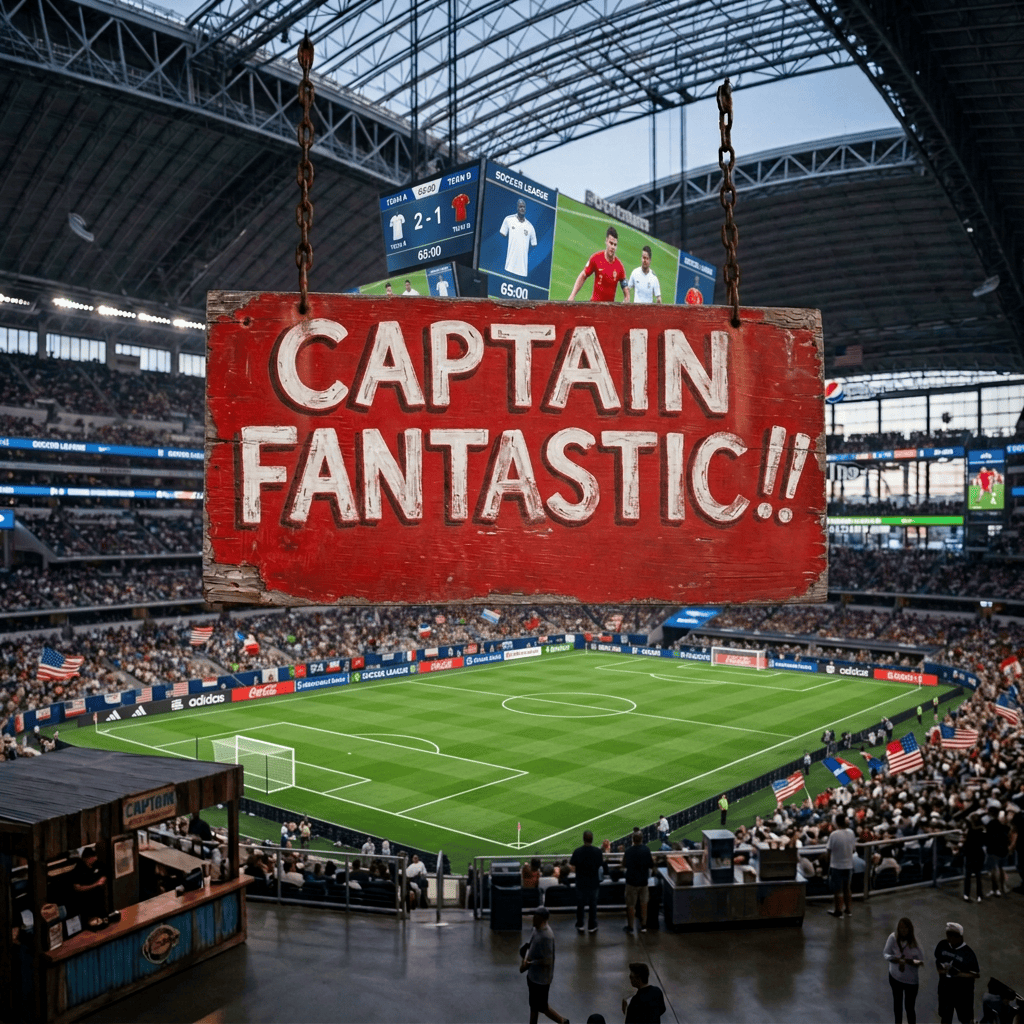 Weathered sign reading “CAPTAIN FANTASTIC!! LIVE MUSIC & DECK” outside seaside venue